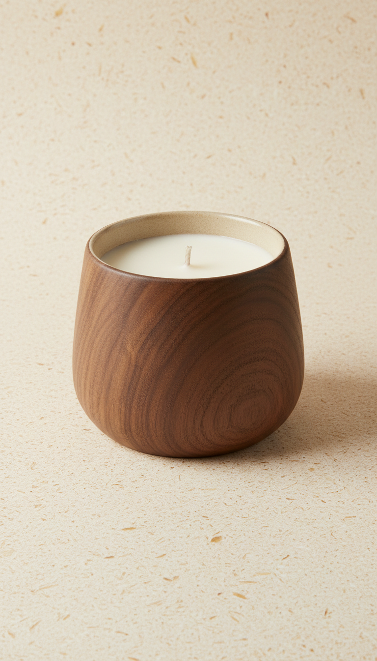 Candela in ceramica e noce affumicata